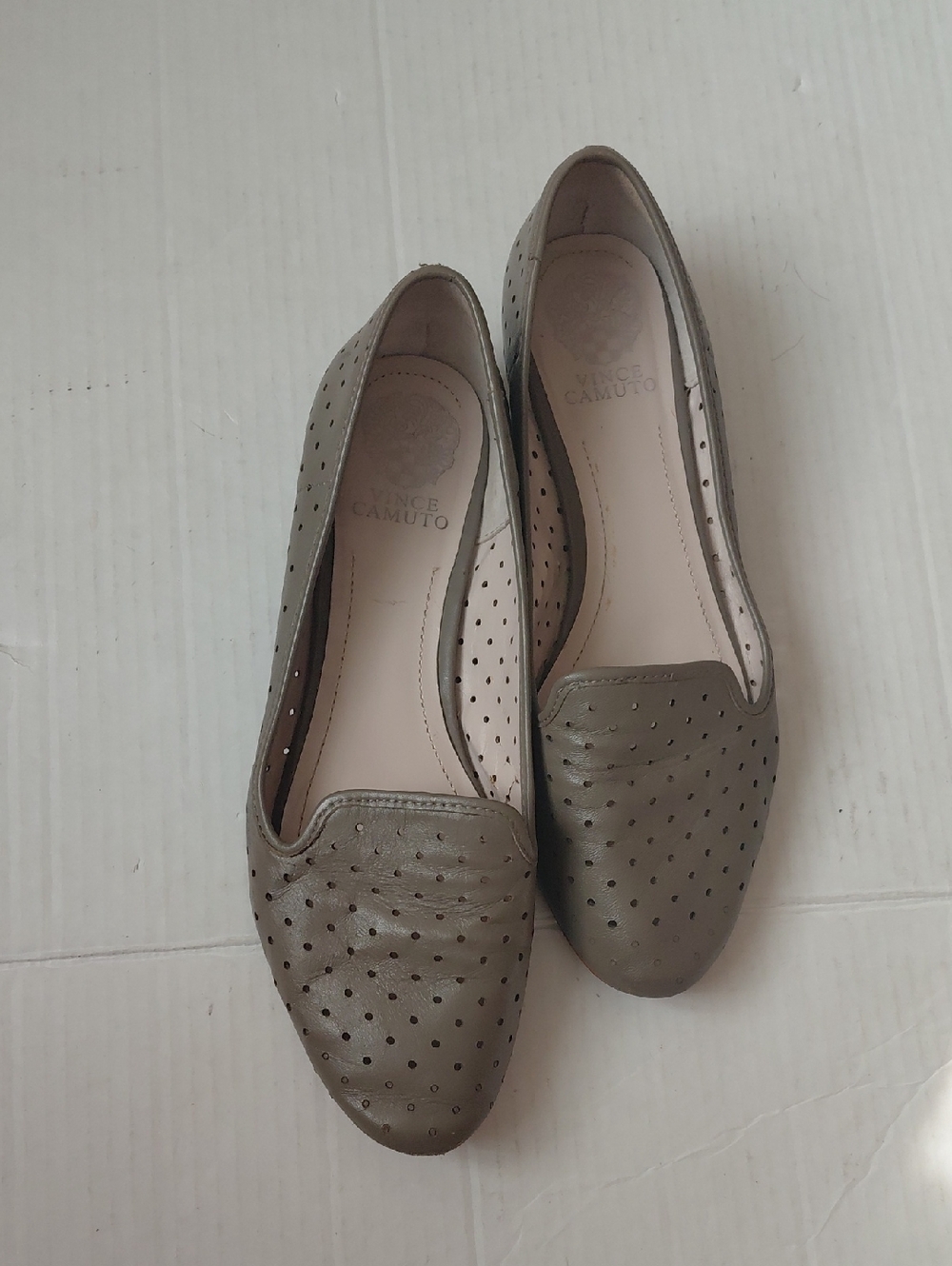 Vince Camuto Perforated Taupe Leather Slip-On Flats Size 10B